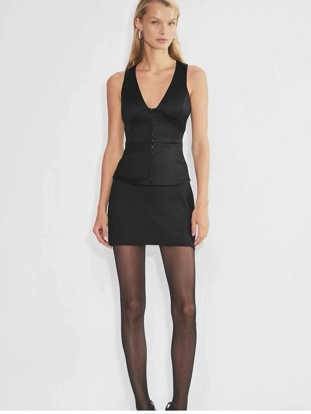Aritzia Canape Satin Top Black V-Neck